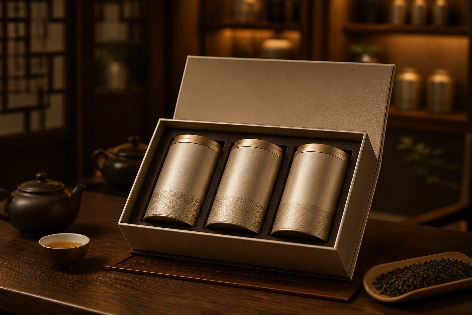 三罐装金色茶礼礼盒
